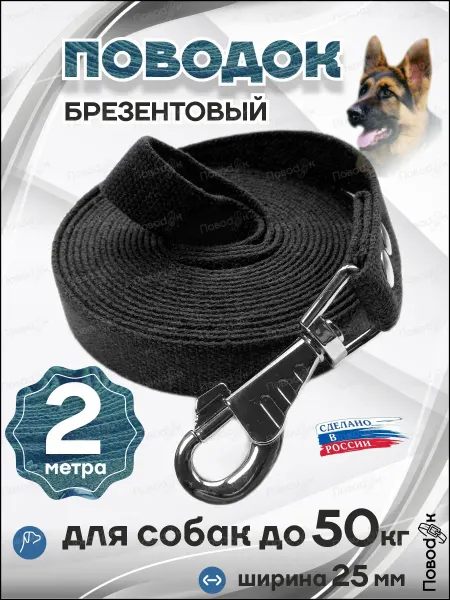 ПовоdOK Поводок брезентовый для собак 2 метра 25мм черный