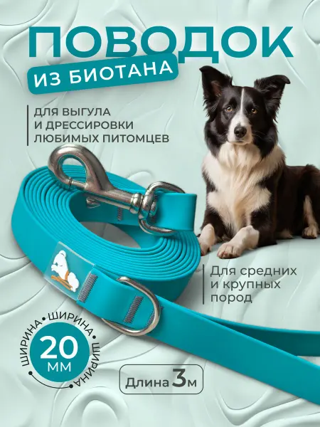 Povodki.shop Поводок из биотана 20 мм, длина 3 м, бирюзовый