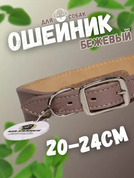 Mr.Kranch Ошейник для собак с QR-адресником бежевый 20-24см