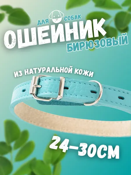 Mr.Kranch Ошейник для собак из натуральной кожи бирюзовый 24-30см