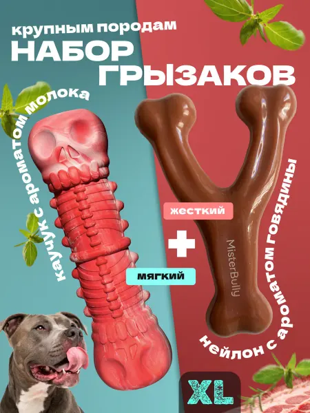 MisterBully Игрушки для собак крупных пород прочные грызаки, Набор 2в1