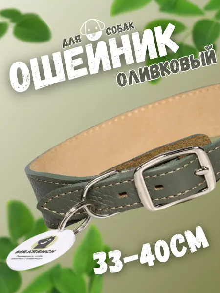 Mr.Kranch Ошейник для собак с QR-адресником оливковый 33-40см