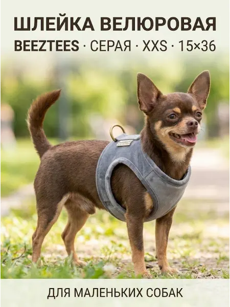 Beeztees Шлейка для собак велюровая серая XXS обхват груди 36 см