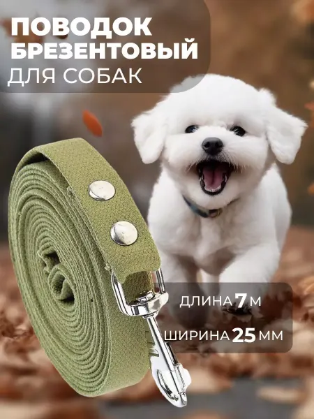 Pro100market Поводок для собак брезентовый с карабином 7 метров