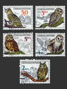 Чехословакия-1986. Совы. Серия из 5 марок. Гашение