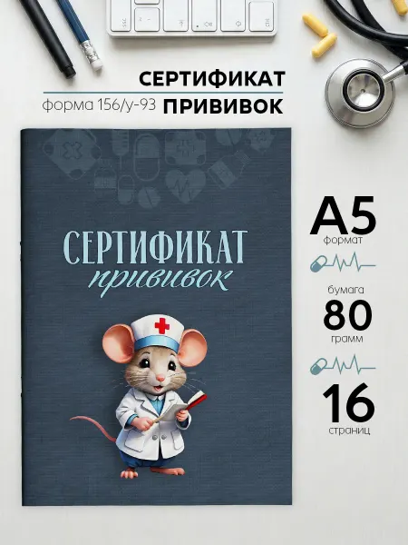Фотокнига34 Сертификат прививок для детей А5 в школу садик