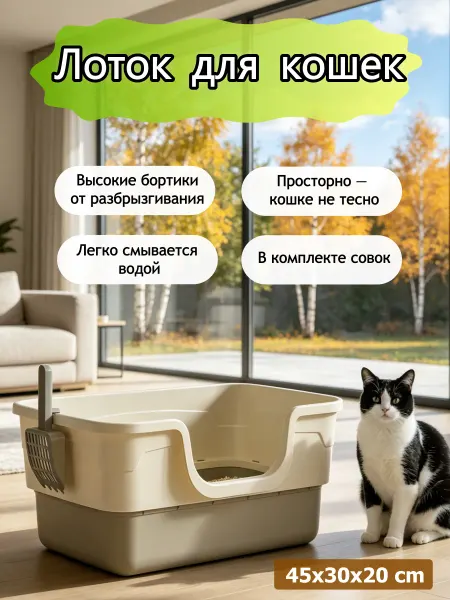 Лоток для кошек с высоким бортиком и съёмными бортами