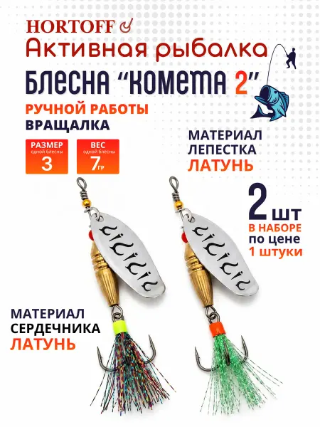 HORTOFF Блесна вращающаяся для рыбалки "Комета 2", на щуку, 2 шт