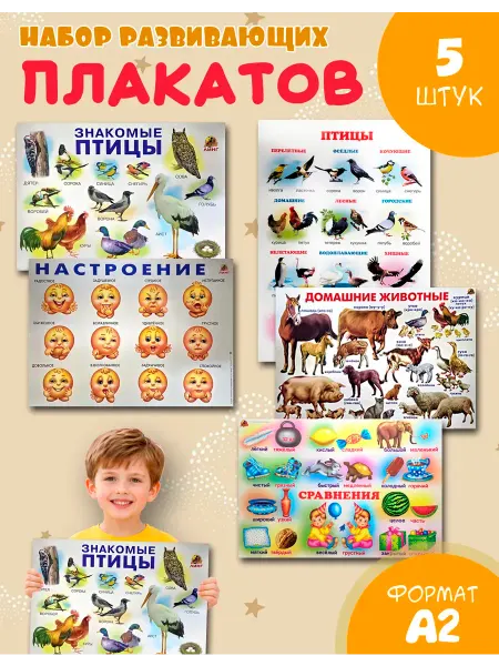 ЛИНГ Набор 5 больших обучающих плакатов А2 для дет сада и школы