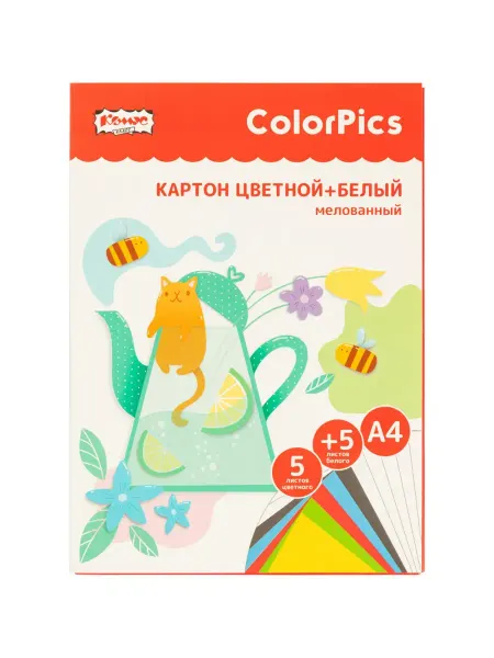 Комус Набор цветного и белого картона 5л.5цв.+5л.А4 мелованный