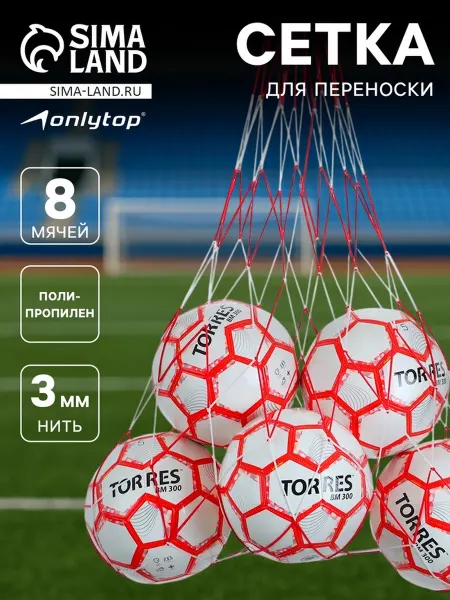 Onlytop Сетка для мячей спортивная бело-красная 1.1 м