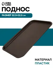 Поднос пластиковый, 52.5х32.5 см, прямоугольный, коричневый