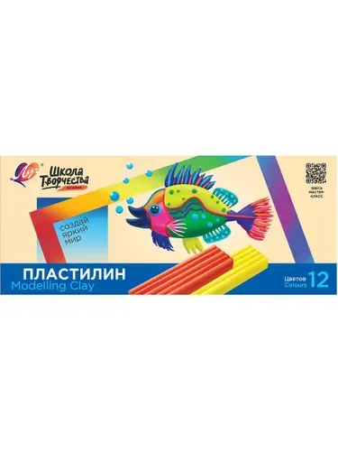 Пластилин для лепки детский набор 12 цветов, мягкий для малышей, классический в школу, 240 г, стек, Луч