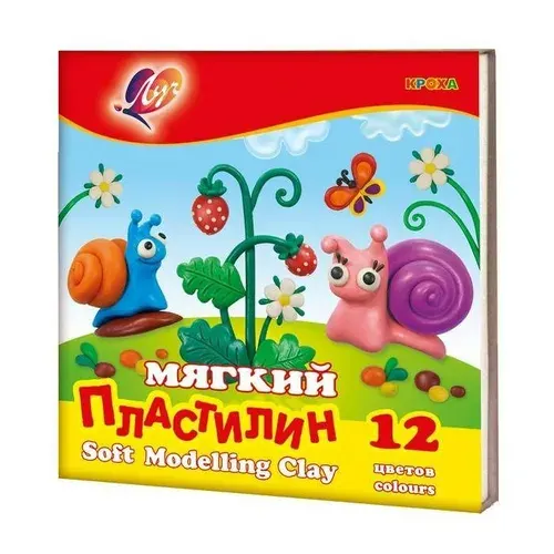 Пластилин восковой Луч 12 цветов 180гр Кроха со стеком