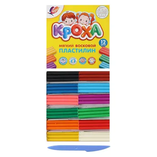 Пластилин мягкий 12цв "Кроха" 180гр., со стеком