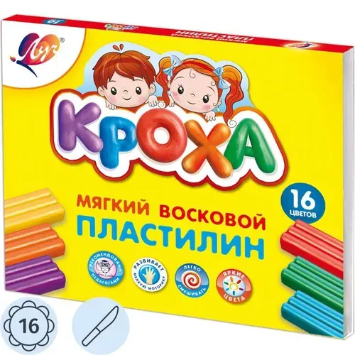 Пластилин восковой Луч Кроха, 16 цветов, со стеком, 240 г, 28С 1646-08