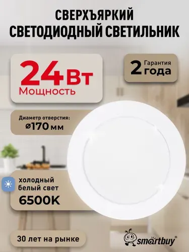 Встраиваемый светильник DL-2 Smartbuy-24W/6500K/IP40 1680 лм белый