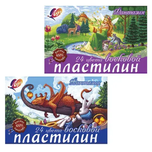 Пластилин ЛУЧ Фантазия восковой (мягкий) 24 цвета, 360 г, со стеком, картонная упаковка