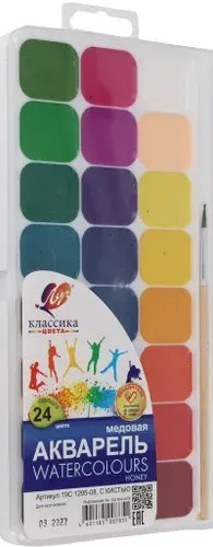 Краски акварельные медовые Классика, 24 цвета, с кистью
