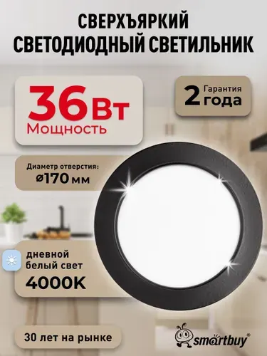 Встраиваемый светильник DL-3 Smartbuy-36W/4000K/IP40 2520 лм черный