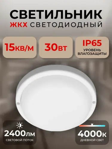 Светильник светодиодный влагозащищенный ЖКХ BT Круг 30Вт 4000K IP65