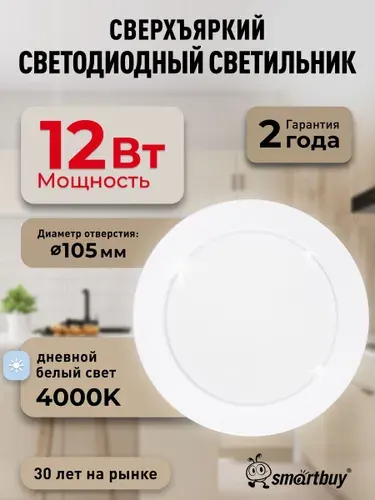 Встраиваемый светильник DL-2 Smartbuy-12W/4000K/IP40 840 лм белый