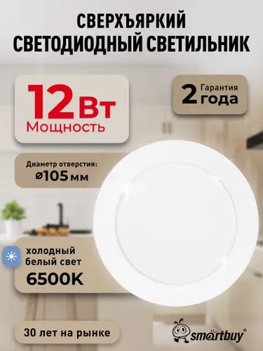 Встраиваемый светильник DL-2 Smartbuy-12W/6500K/IP40 840 лм белый