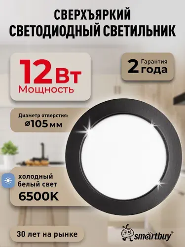 Встраиваемый светильник DL-3 Smartbuy-12W/6500K/IP40 840 лм черный