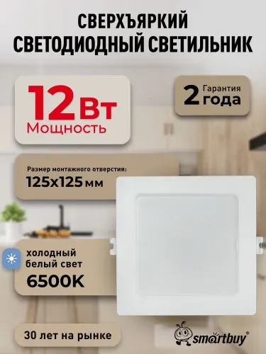 Светильник потолочный светодиодный встраиваемый12Вт 6500K