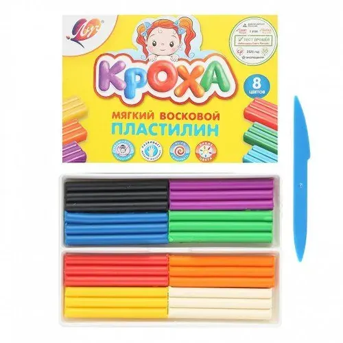 Пластилин восковой Луч 8 цветов 120гр Кроха со стеком