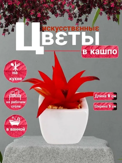 Искусственный кактус и суккулент 8/5 см в кашпо – декоративный цветок для дома
