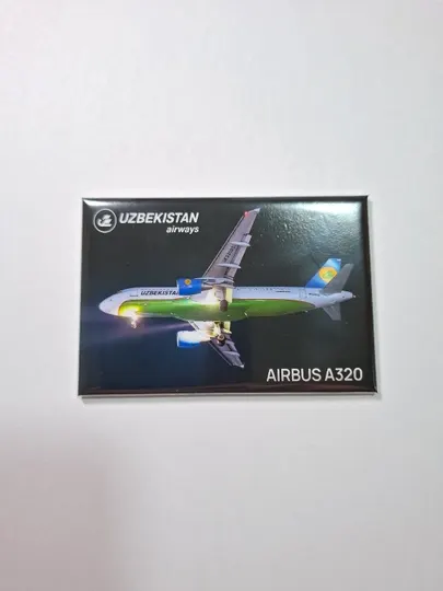 Фото магнит (авиасувенир), фото самолёта Airbus A320 Uzbekistan Airways, размер 8 x 5 см