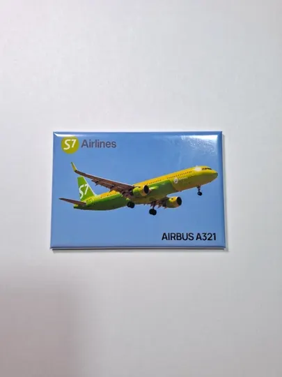 Фото магнит (авиасувенир), фото самолёта Airbus A321 S7 Airlines, размер 8 x 5 см