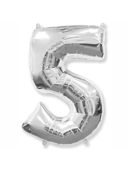 Весёлая затея Воздушный шар 82см ЦИФРА 5 Silver