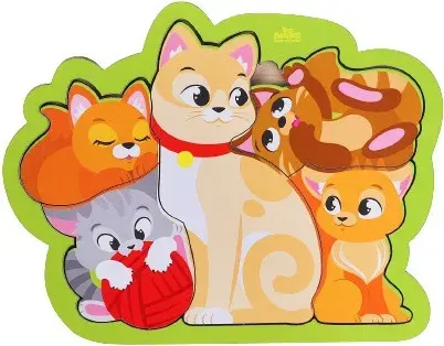 Развивающая Головоломка "Кошка с котятами" для самых маленьких, деревянная рамка-вкладыш, пазл для малышей, развитие логики и мелкой моторики
