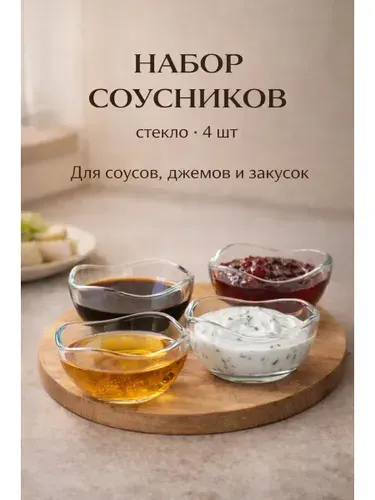 Соусники стеклянные 90 мл набор 4 шт для соусов