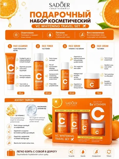 SADOER Collagen Anti-Aging Travel Set – набор для ухода за лицом из 5 средств с коллагеном