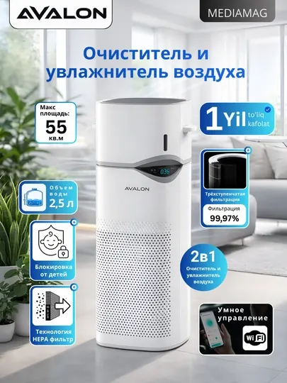 Очиститель и увлажнитель воздуха AVALON AP-406 Pro, HEPA + Carbon фильтр, PM2.5 датчик