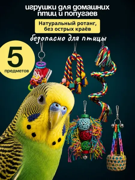 Big Jungle Набор игрушек для попугая волнистого в клетку 5 предметов