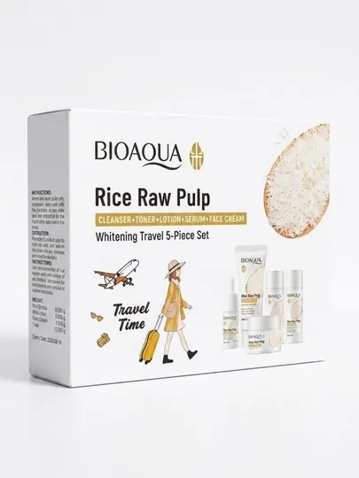 Подарочный набор по уходу за лицом Bioaqua Rice Raw Pulp Whitening Travel Set 5 предметов