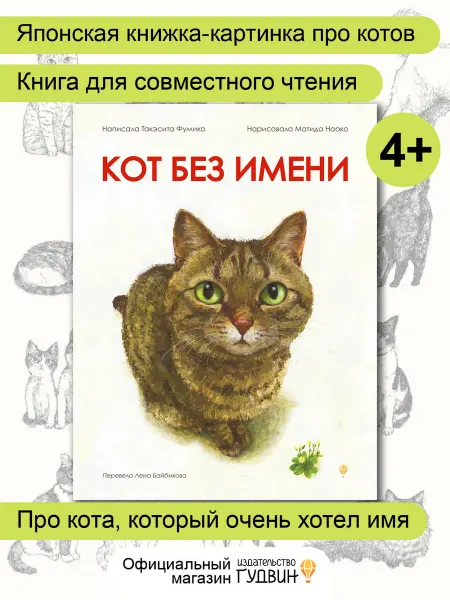 Издательство Гудвин Кот без имени — Такэсита Фумико, детская книга о доброте