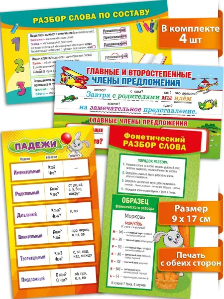 ТМ Мир поздравлений шпаргалки для начальной школы по русскому, набор карточек