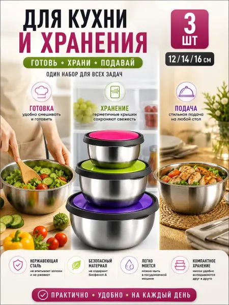 Ded Moroz 5 Набор контейнеров (мисок) с крышками. для хранения еды