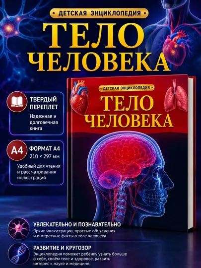 Энциклопедия Тело человека, детская энциклопедия, твердый переплет, формат А4