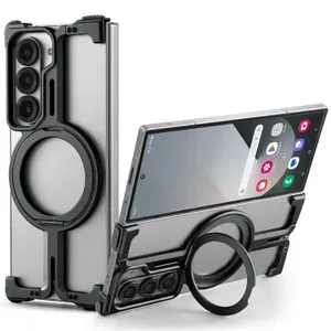 Металлический магнитный чехол для Samsung Galaxy Z Fold 5 с подставкой, черный