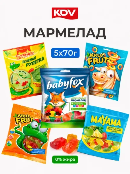 KDV Мармелад жевательный Krut Frut Ассорти 70 гр х 5 пачек