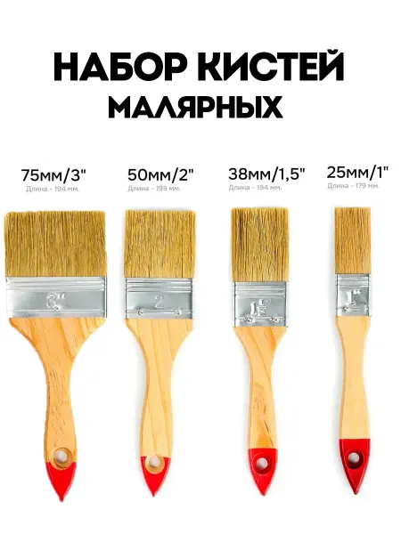 Пеликан Кисти малярные набор 25, 38, 50, 75 мм