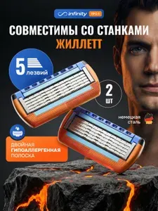 Кассеты для бритья мужские с триммером, совместимы с Fusion, 5 лезвий, 2 шт