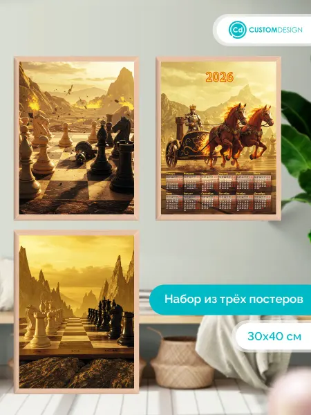 CustomDesign Комплект постеров без рамы Новый год лошадь 3 штуки