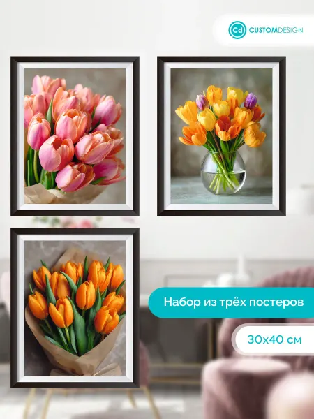 CustomDesign Комплект постеров без рамы Тюльпаны 3 штуки